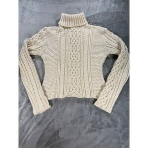 VTG Paul James Women 100% Wool Cable Knit Cozy Cottagecore Turtleneck Sweater M